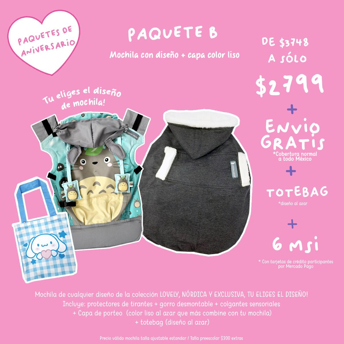 Paquete B Mochila Con Diseños + Capa Lisa – Corazón Con Corazón